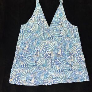 Lilly Pulitzer Blue and White Linen Tank Top